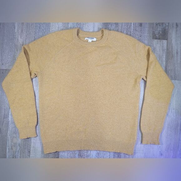 100% mens MEDIUMWEIGHT WOOL good threads mustard yellow crew sweater size large - Picture 2 of 10